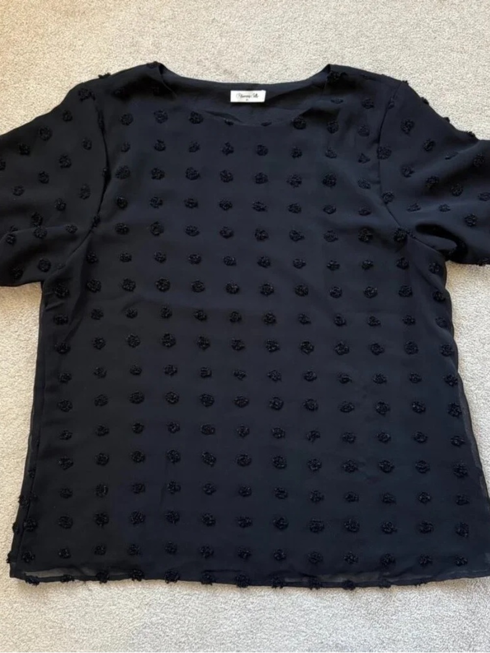 Women's Black Short-Sleeve Dot-Texture Tee